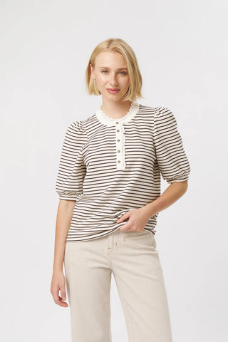 Jacqueline Top |  White with Brown Stripe
