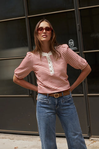 Jacqueline Top |  White with Red Stripe