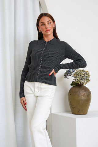 Mazzie Ribbed Top | Charcoal