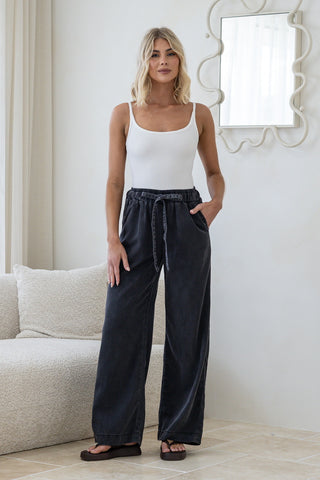 Drawstring Tencel Pants | Washed Black