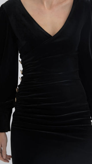 ALBA STRETCH VELVET DRESS | BLACK