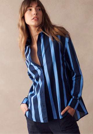 Kira Shirt | Blue & Navy Stripe