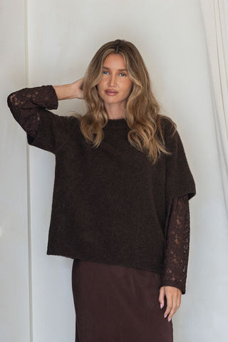 Lace Sleeve Jumper | Chocolate