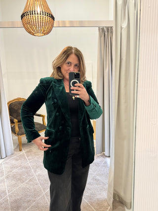 Velvet Double Breasted Blazer | Emerald Green