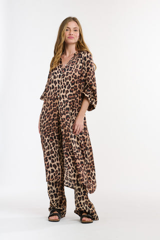 The Hills Button Through Dress | Leopard Brown Beige