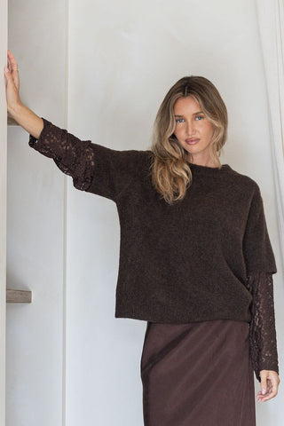 Lace Sleeve Jumper | Chocolate