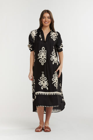 Urban Luxury Motif Print Dress | Black