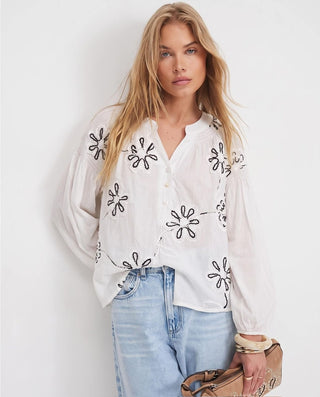 Paros Blouse | White Dark Navy