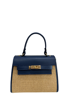 Milano Rafia & leather Bag | Navy