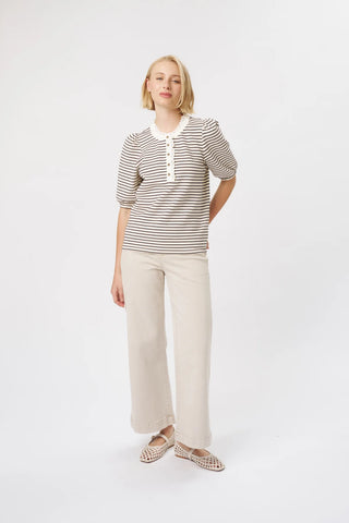 Jacqueline Top |  White with Brown Stripe
