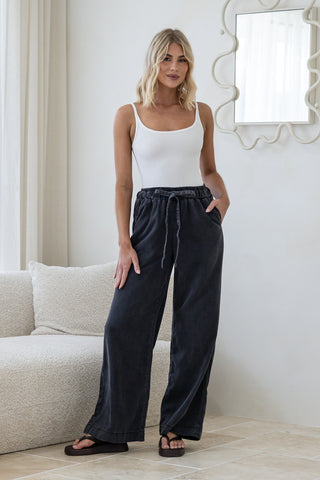 Drawstring Tencel Pants | Washed Black