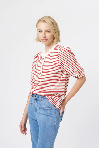 Jacqueline Top |  White with Red Stripe