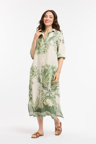 Linen Shirt Dress | Cream Green