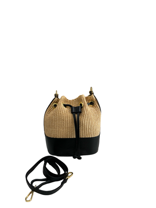 Naxos Rafia Leather Bucket Bag | Black