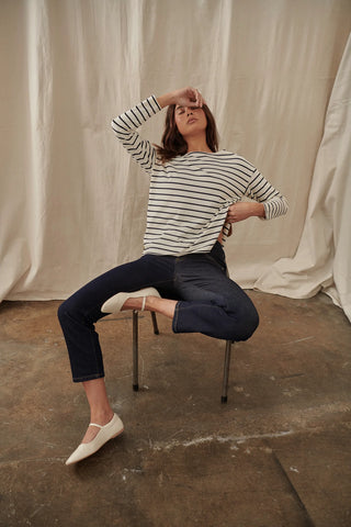 Amelie Top | Ecru with Navy Stripe