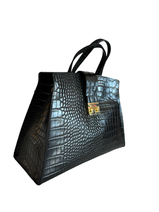 Lune Croc Print Bag | Black