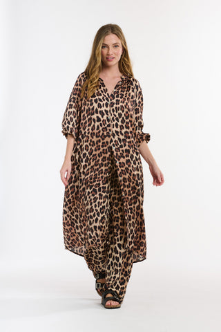 The Hills Button Through Dress | Leopard Brown Beige