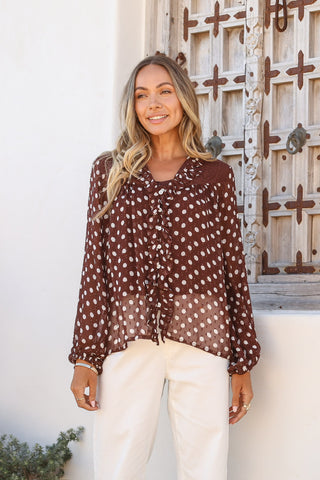 Ruffle Polka Dot Blouse | Chocolate