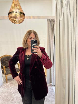 Velvet Double Breasted Blazer | Plum