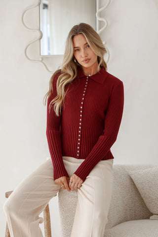 Mazzie Ribbed Top | Wine