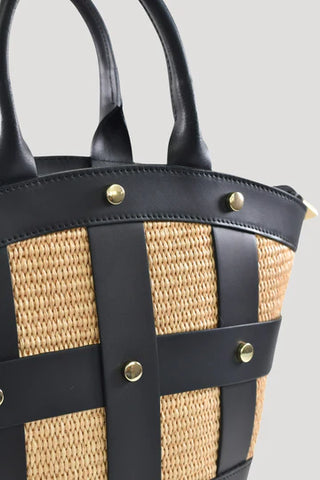 Jacqueline Bag Brushed Leather with Rafia | Black