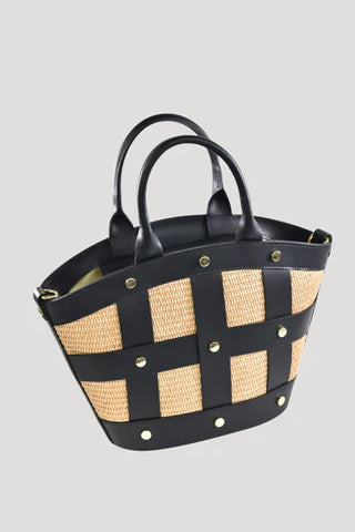 Jacqueline Bag Brushed Leather with Rafia | Black