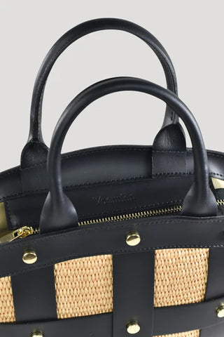 Jacqueline Bag Brushed Leather with Rafia | Black