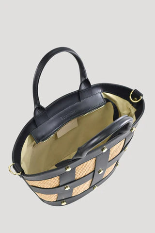 Jacqueline Bag Brushed Leather with Rafia | Black
