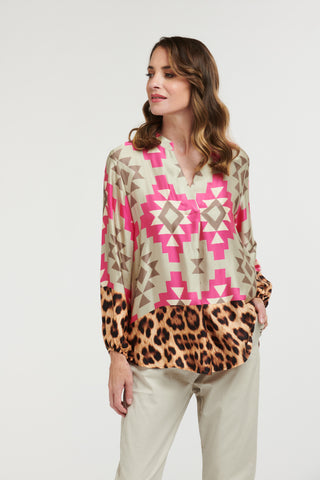 Geometric & Leopard Blouse | Beige Pink