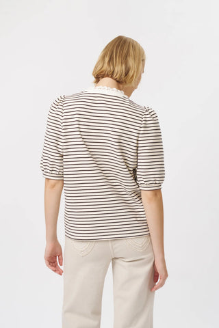 Jacqueline Top |  White with Brown Stripe