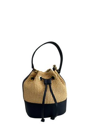 Naxos Rafia Leather Bucket Bag | Navy