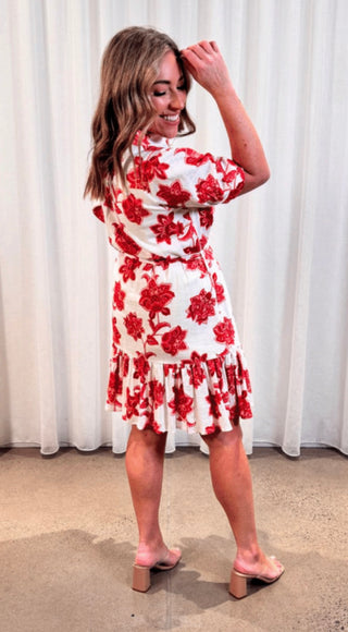 Shirt Dress Short | Oriental Red Floral