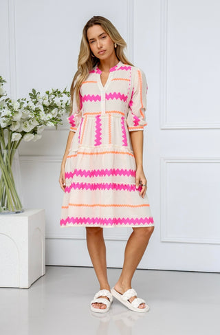 Mediterranean Dress | Zig Zag Fluro Fuschia