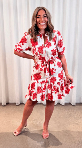 Shirt Dress Short | Oriental Red Floral