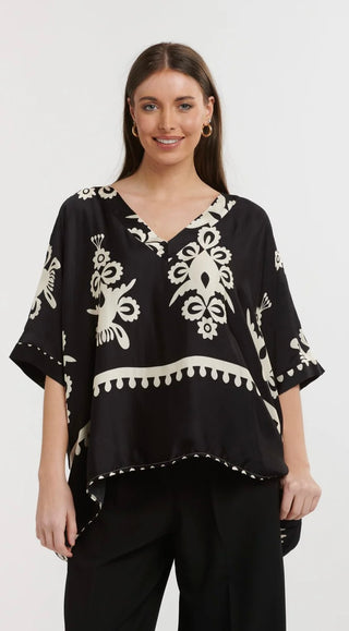 Urban Luxury Motif Print Shirt | Black Cream