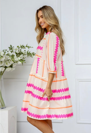 Mediterranean Dress | Zig Zag Fluro Fuschia