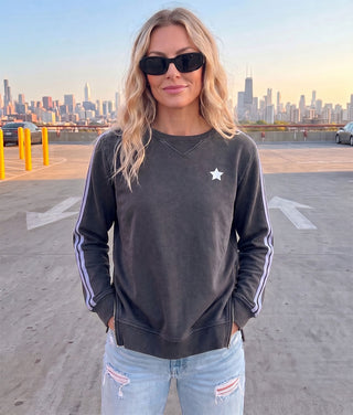 Arm Stripe Sweatshirt | Charcoal & Soft Grey