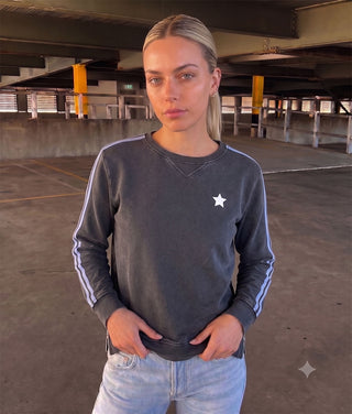 Arm Stripe Sweatshirt | Charcoal & Soft Grey