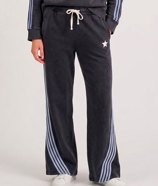 Wide Leg Track Pants | Washed Charcoal & soft grey stripes