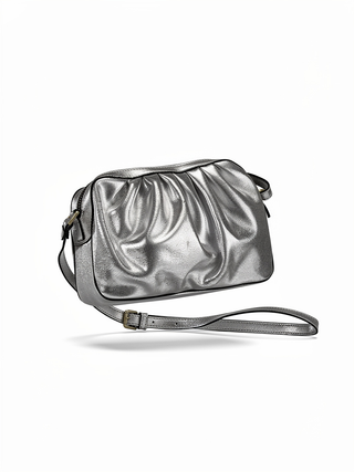 Nina Metallic Leather Hand Bag | Silver