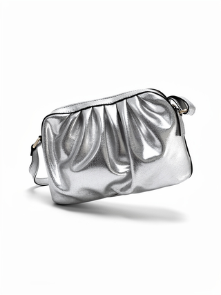 Nina Metallic Leather Hand Bag | Silver