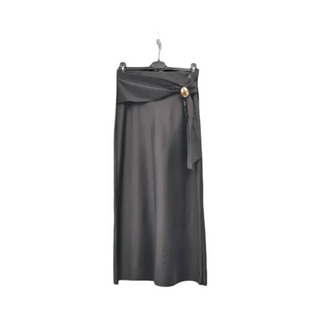 Satin Skirt | Gold Button Black Satin