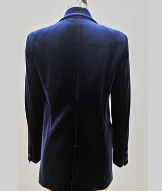 Velvet Double Breasted Blazer | Navy with Pink lining