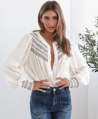 Brooklyn Embroidered Blouse | White