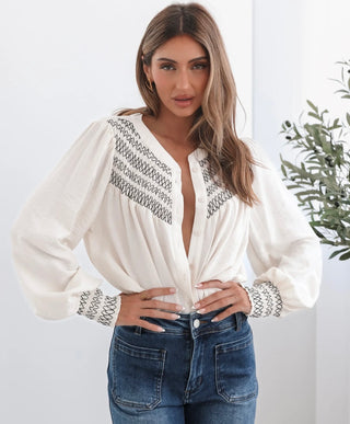 Brooklyn Embroidered Blouse | White