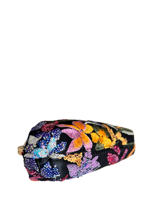 Sequince Floral Motif Handbag | Black Multi colour