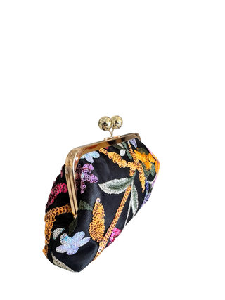 Sequince Floral Motif Handbag | Black Multi colour