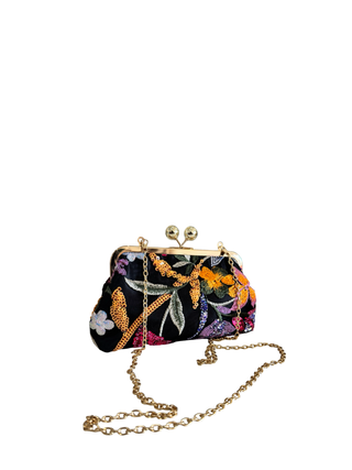 Sequince Floral Motif Handbag | Black Multi colour