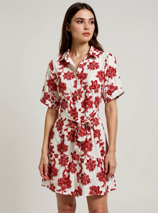 Shirt Dress Short | Oriental Red Floral