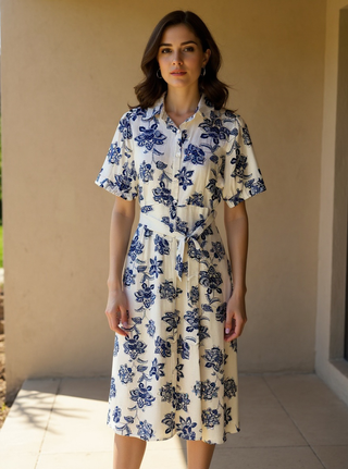 Shirt Dress Maxi | Oriental Blue Floral